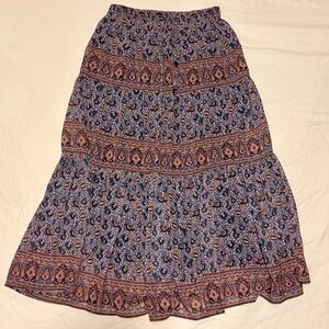Elegant Blue and Brown Maxi Skirt